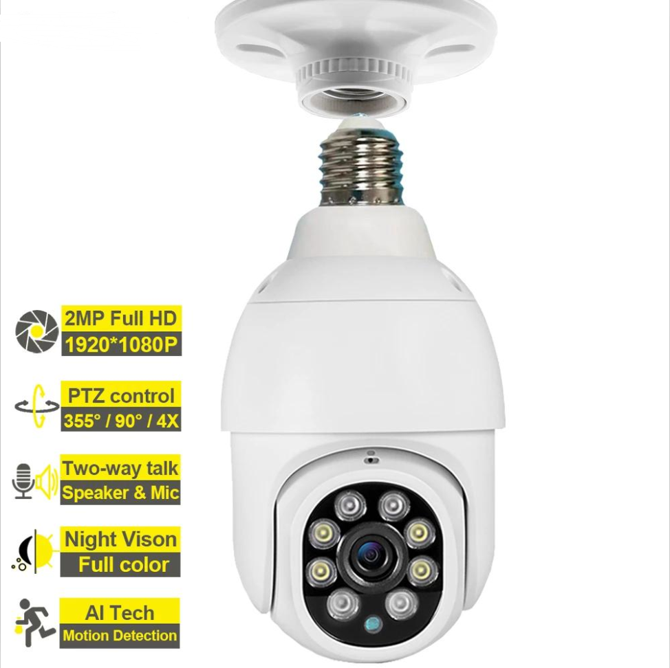 2MP Full HD Color Night Vision Auto Tracking Video IP Bulb Wifi Security Camera Wireless